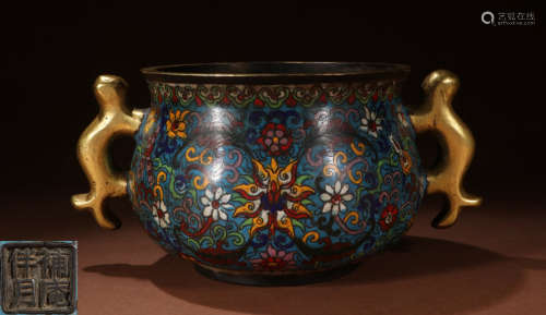 A CLOISONNE CENSER WITH FLOWER PATTERN