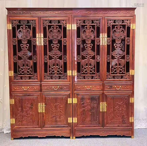 SET OF ZITAN WOOD SHELF CARVED WITH FLOWER PATTERN