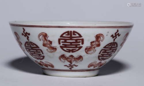 A WHITE GLAZE BOWL PAINTED WITH AUSPICIOUS PATTERN