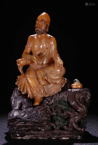 A SOAPSTONE CARVED ARHAT