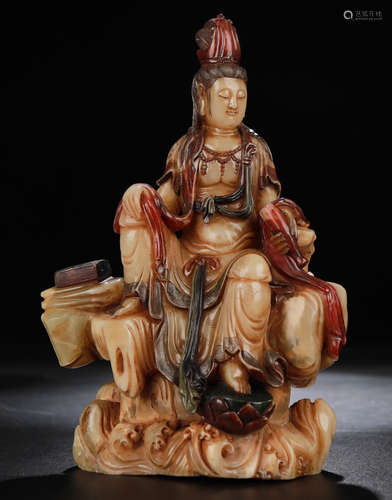 A FURONG STONE CARVED GUANYIN BUDDHA