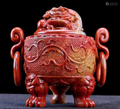 A SHOUSHAN STONE CENSER CARVED WITH BEAST