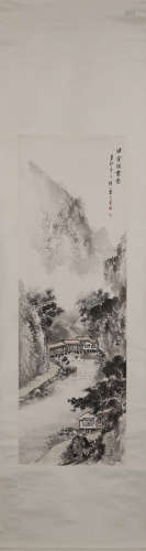 A LANDSCAPE VERTICAL AXIS PAINTING BY WUXICENG