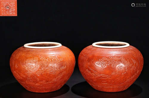 PAIR OF GOURD CARVED GO CADDY