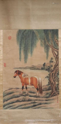 A HORSE PATTERN VERTICAL AXIS PAINTING BY LANGSHINING
