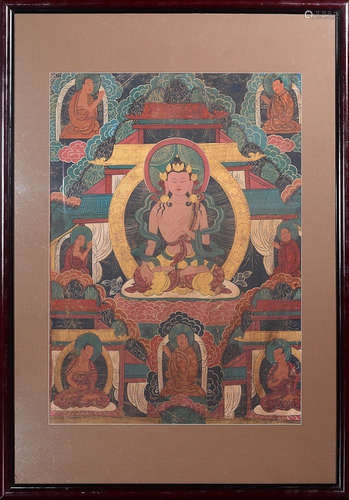 A COLORED BUDDHA PATTERN THANGKA SCREEN