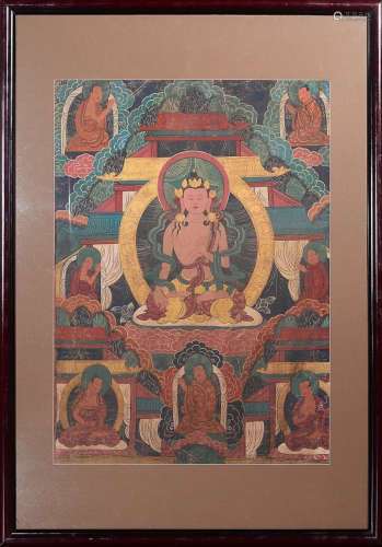 A COLORED BUDDHA PATTERN THANGKA SCREEN
