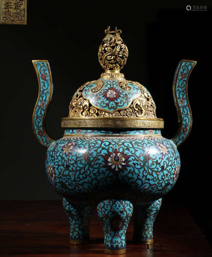 A CLOISONNE CAST FLORAL PATTERN CENSER