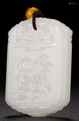 A XINJIANG HETIAN JADE POETRY PATTERN ZIGANG TABLET