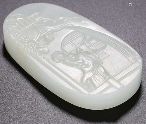 A XINJIANG HETIAN JADE CARVED FIGURE PATTERN TABLET