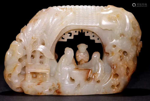 A HETIAN JADE CARVED FIGURE STORY PENDANT