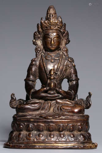 A COPPER CAST AMITABHA BUDDHA STATUE