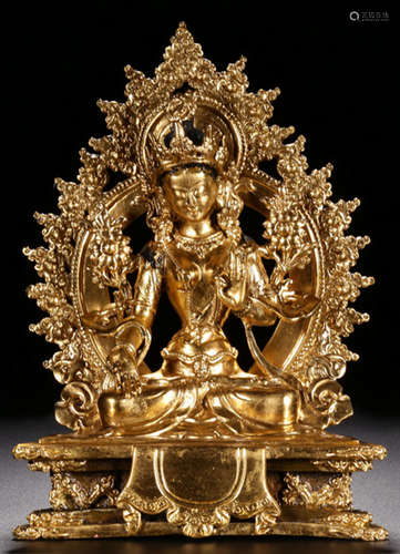 A GILT BRONZE CAST TARA BUDDHA STATUE