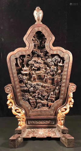 A ZITAN WITH HUANGYANG WOOD FIGURE PATTERN SCREEN