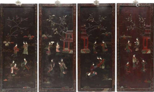 SET OF LACQUER FIGURE PATTERN SCREENS