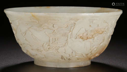 A XINJIANG HETIAN JADE LANDSCAPE PATTERN BOWL