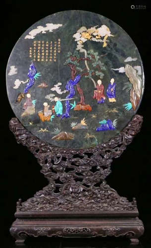 A HETIAN JASPER WITH GEM FIGURE PATTERN SCREEN