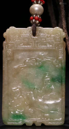 A JADEITE CARVED FIGURE PATTERN TABLET