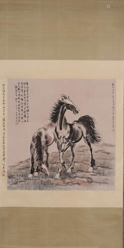A HORSE PATTERN VERTICAL AXIS PAINTING BY XUBEIHONG