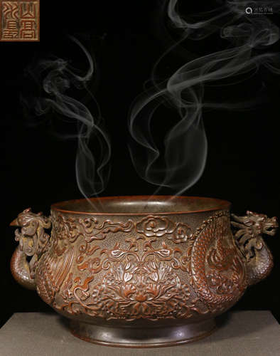 A COPPER CAST DRAGON&PHOENIX PATTERN CENSER