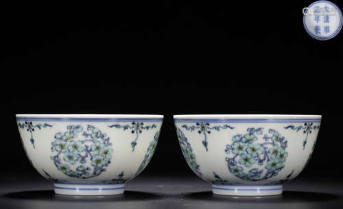 PAIR OF DOUCAI GLAZE FLORAL PATTERN BOWLS