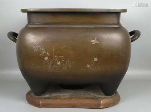 A COPPER&SILVER CAST SQUARE FIRE BOWL