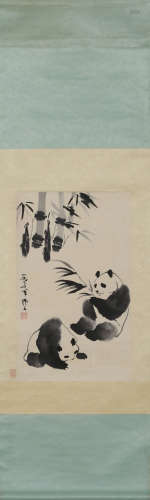 A PANDA PATTERN VERTICAL AXIS PAINTING BY WUZUOREN