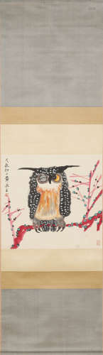 AN OWL PATTERN VERTICAL AXIS PAINTING BY HUANGYONGYU