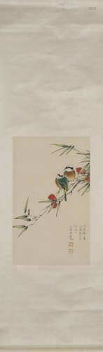A BIRD PATTERN VERTICAL AXIS PAINTING BY TIANSHIGUANG