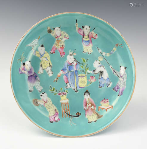 Chinese Turquoise Ground Famille Rose Plate