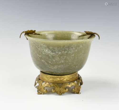 Chinese Gilt-Bronze Mounted Jadeite Bowl, 18th C.