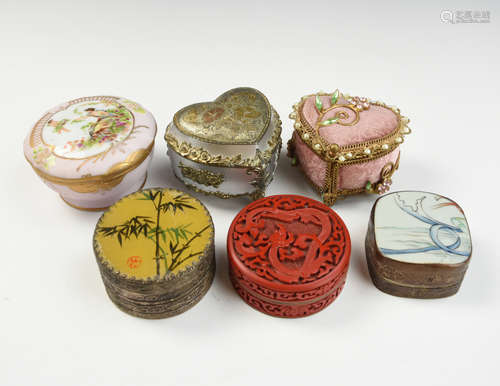 A Group of Six Covere Boxes,Music, Ceramic & Metal