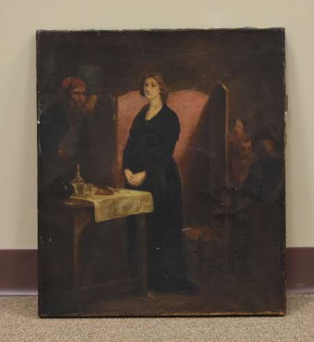 Oil Painting on Canvas of Genre Scene, 19th C.
