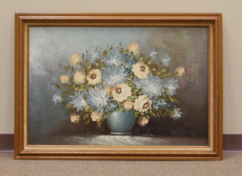 Oil Painting on Canvas of Flower by S. Barton