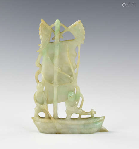 Chinese Jadeite Carving of Sailboat