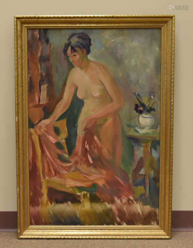 Oil Painting on Canvas w/ Nude Women, Framed