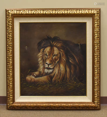 Framed Oil painting of a Lion