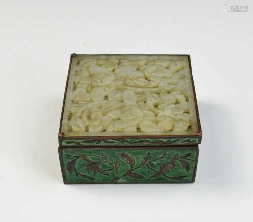 Chinese Cloisonne Box inladi w/ Carved Jade