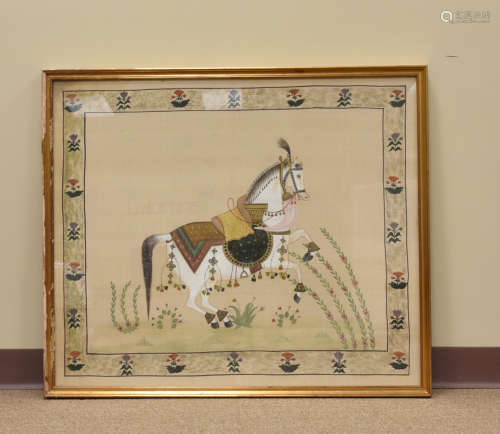Framed Painting On Silk, With Horse