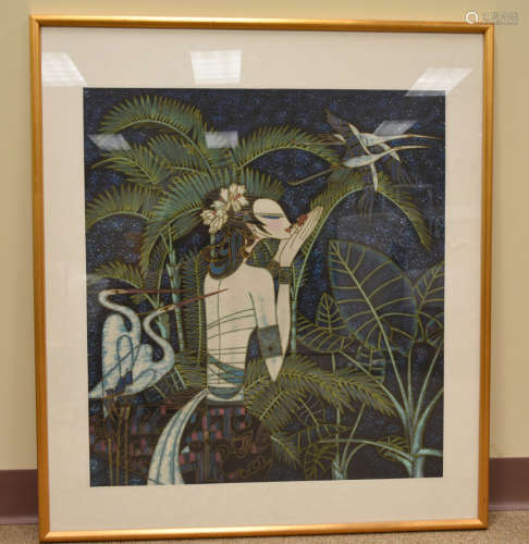 Framed Pen Drawing by Ma Rong Guang,1998