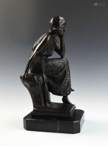 Chiparus Cast Bronze Figure of a Woman,Marble Base