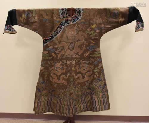 Chinese Imperial Chestnut Dragon Robe,19th C.