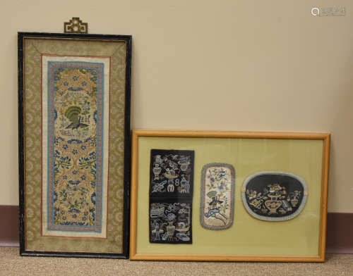Two Chinese Embroideries w/ Frames, Qing Dynasty