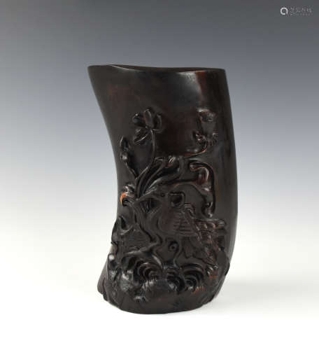 Chinese Zitan Wood Carved Brushpot