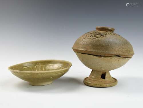 Chinese Celadon Bowl & Stem Bowl & Cover, Han D.