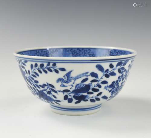 Chinese Blue & White Bowl w./ Bird & Flower