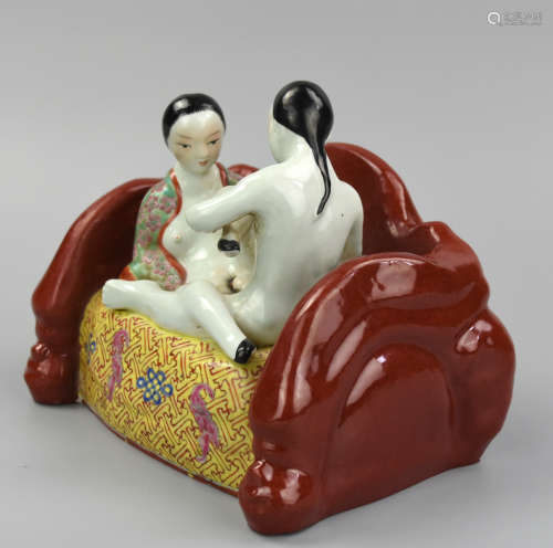 Erotic Chinese Famille Rose Figure on Love Seat