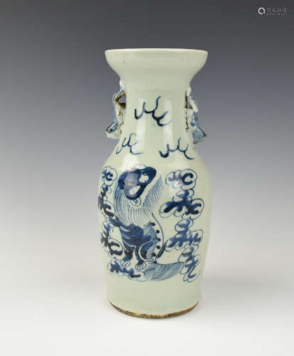 Chinese Celadon Glazed Blue & White Vase, 19th C.