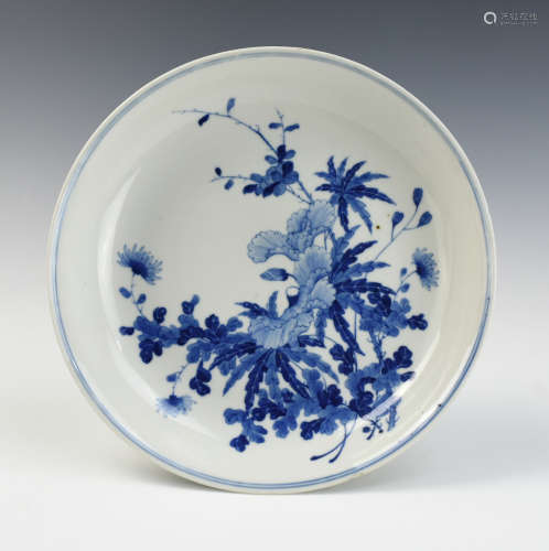 Chinese Blue & White Plate w/ Flower,Guangxu P.