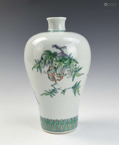 Chinese Doucai Glazed Mei Vase w/ Yongzheng Mark